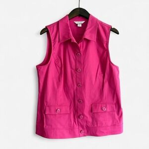 Christopher & Banks Pink Vest Sleeveless Top Button Up Silver Tone Retro Y2K M
